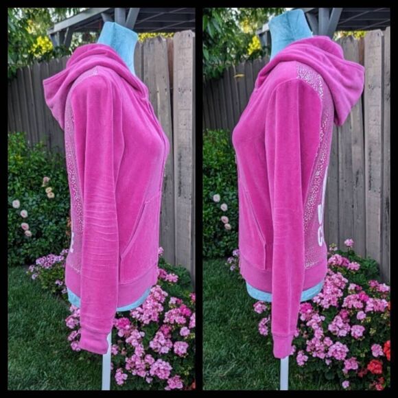 Juicy Couture Y2K Hot Pink Velour Bling Rhinestone Zip up Tracksuit Jacket. Medi - Picture 8 of 9